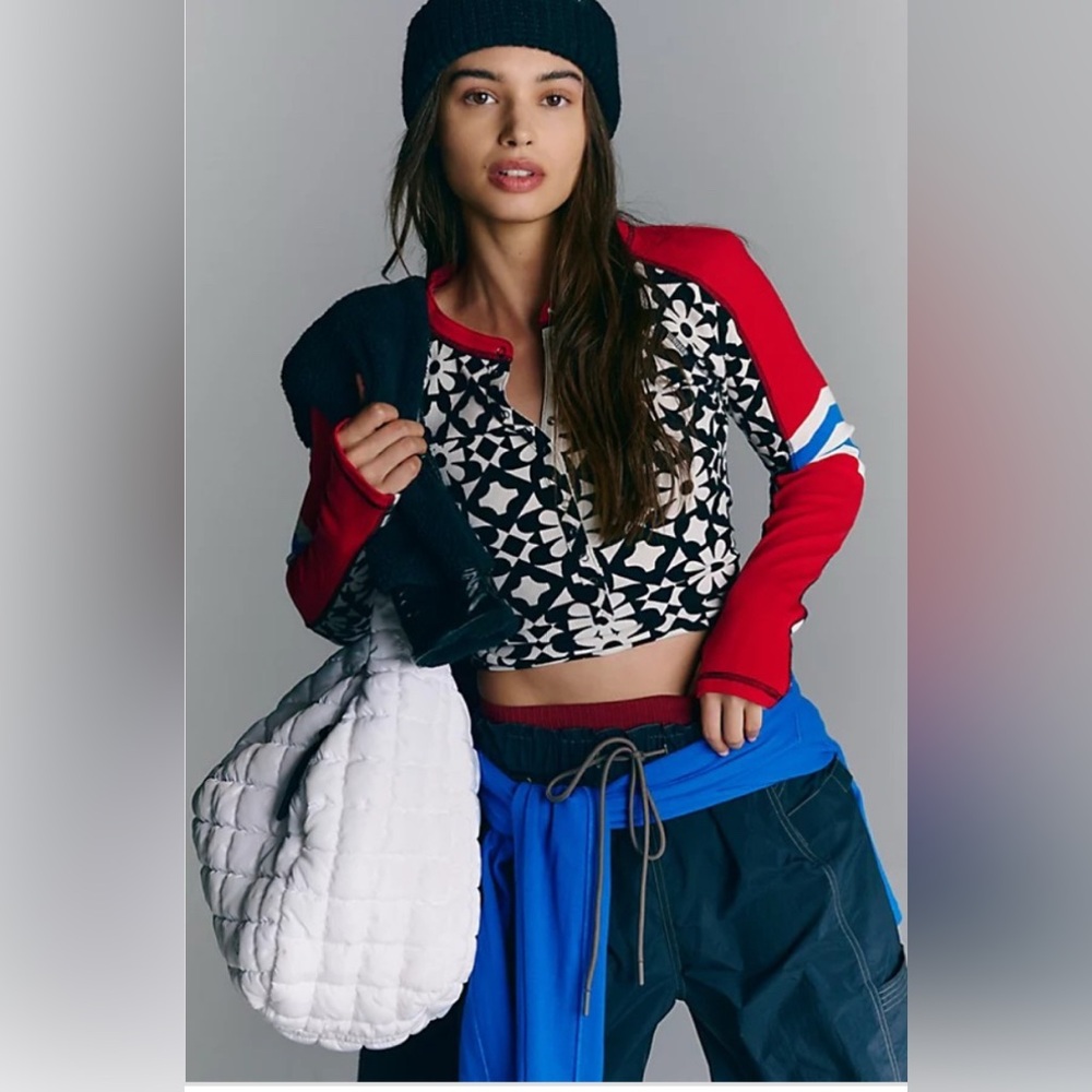 FP Movement Women's Kick Off Printed Layer top in Aspen Onyx Combo.